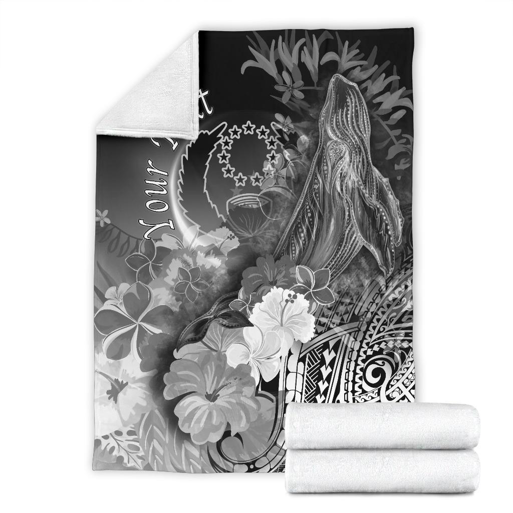 Pohnpei Custom Personalised Premium Blanket - Humpback Whale with Tropical Flowers (White) - Polynesian Pride