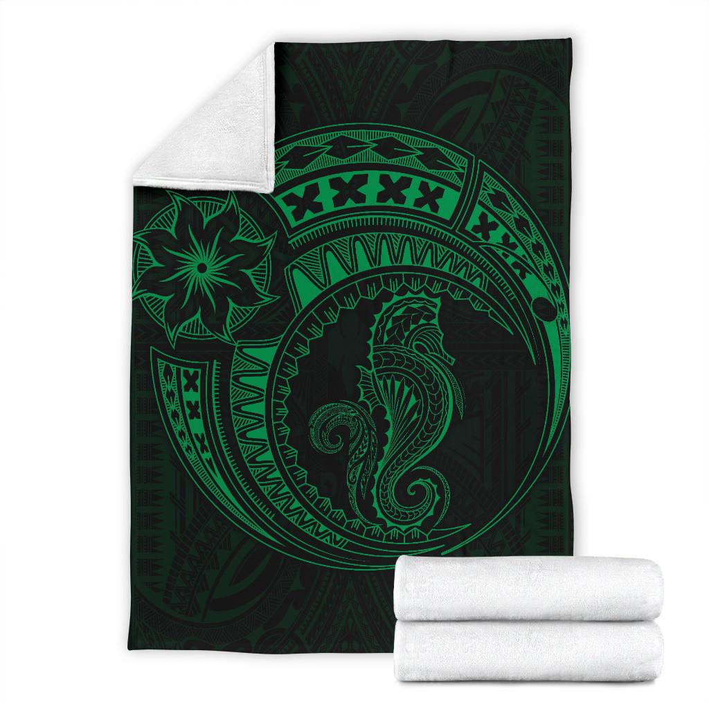 Seahorse Polynesian Blanket - Polynesian Tattoo Green - Polynesian Pride