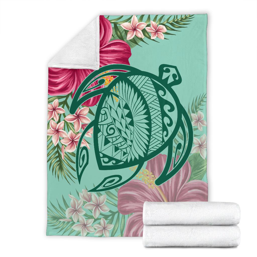 Hawaii Turtle Hibiscus Plumeria Premium Blanket - Hug Style - Polynesian Pride