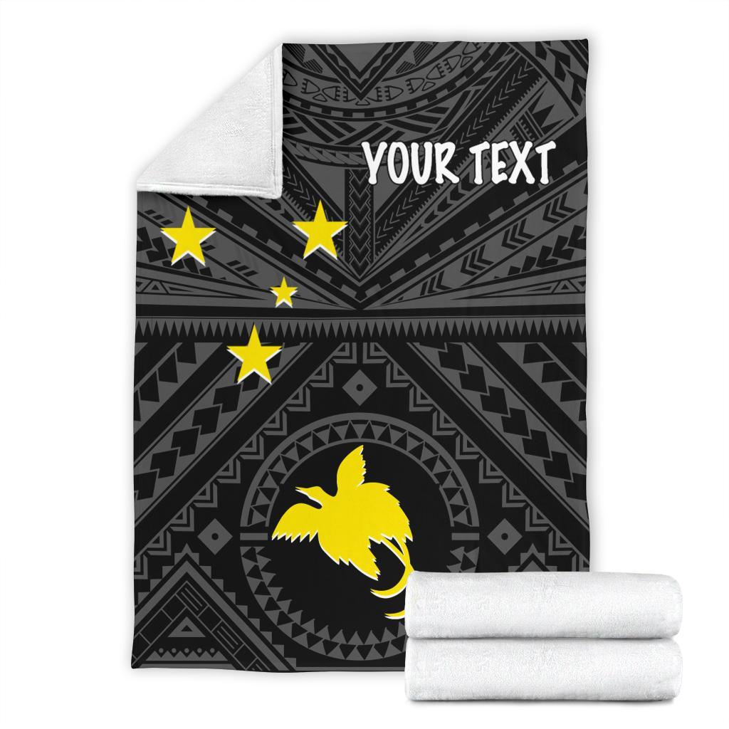 Papua New Guinea Personalised Premium Blanket - Flag With Polynesian Patterns (Black) - Polynesian Pride
