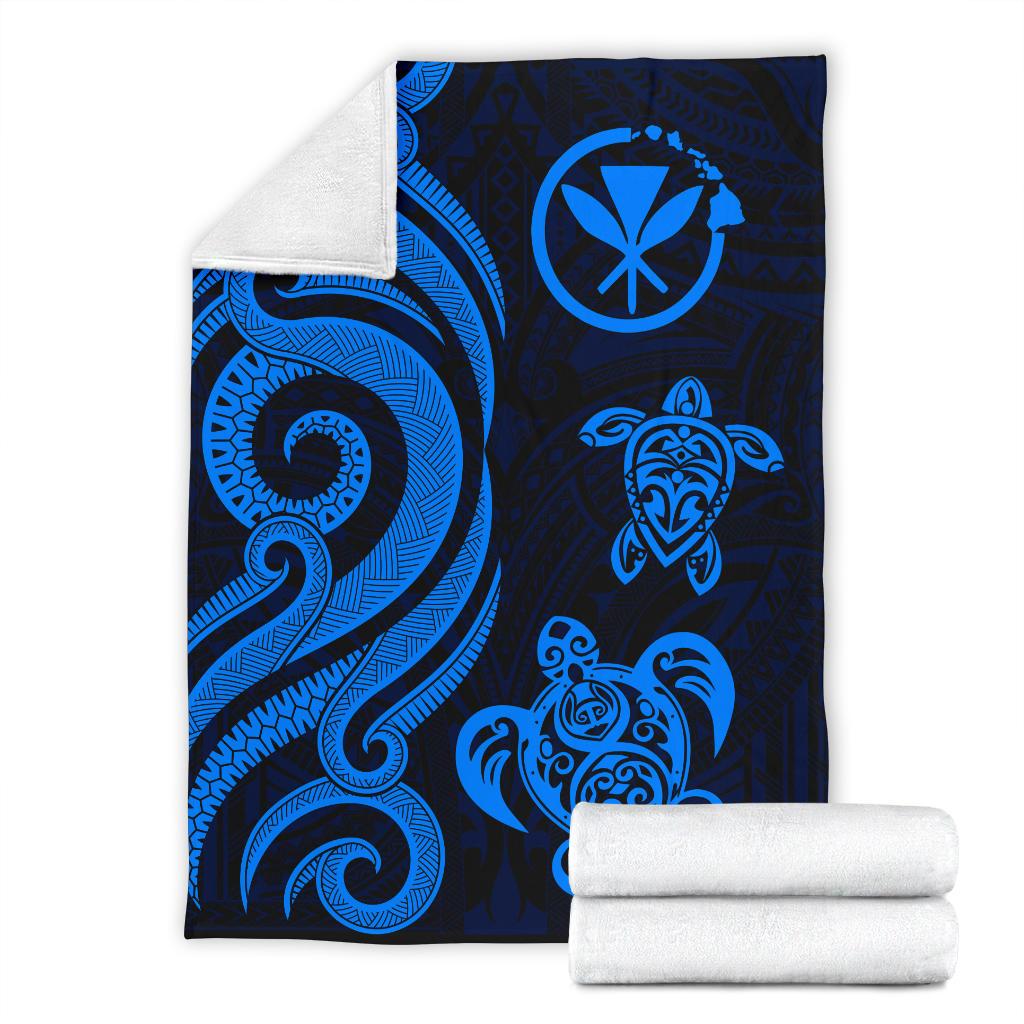 Polynesian Hawaii Premium Blanket - Blue Kanaka Maoli Tentacle Turtle - Polynesian Pride