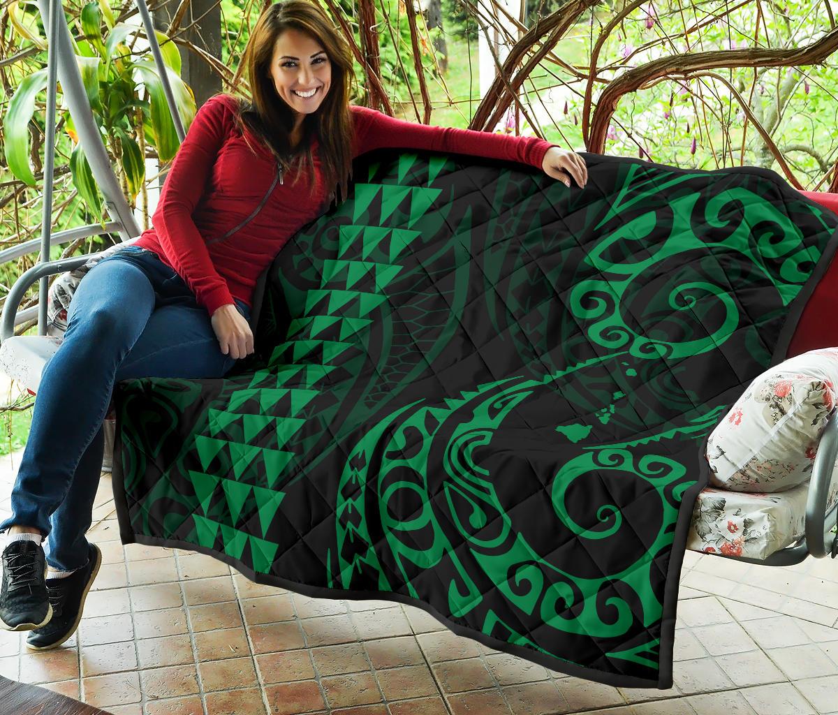 Hawaii Kakau Green Polynesian Premium Quilt - Polynesian Pride