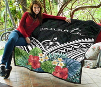Vanuatu Premium Quilt - Vanuatu Coat of Arms & Polynesian Tropical Flowers White - Polynesian Pride