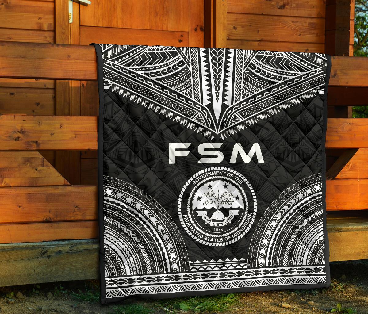 Federated States Of Micronesia Premium Quilt - FSM Seal Polynesian Chief Black Version - Polynesian Pride