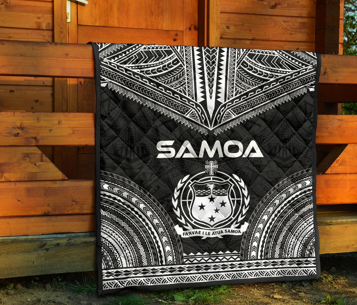 Samoa Premium Quilt - Samoa Coat Of Arms Polynesian Chief Black Version - Polynesian Pride