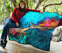 Hawaii Polynesian Premium Quilt - Sea Turtle Coral Treasure - Polynesian Pride