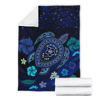 Hawaiian Blue Ocean Honu And Flowers Premium Blanket - Polynesian Pride