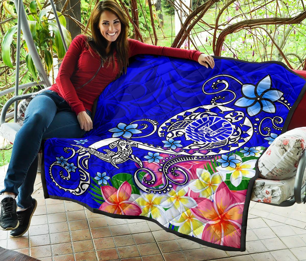 Tahiti Premium Quilt - Turtle Plumeria (Blue) - Polynesian Pride