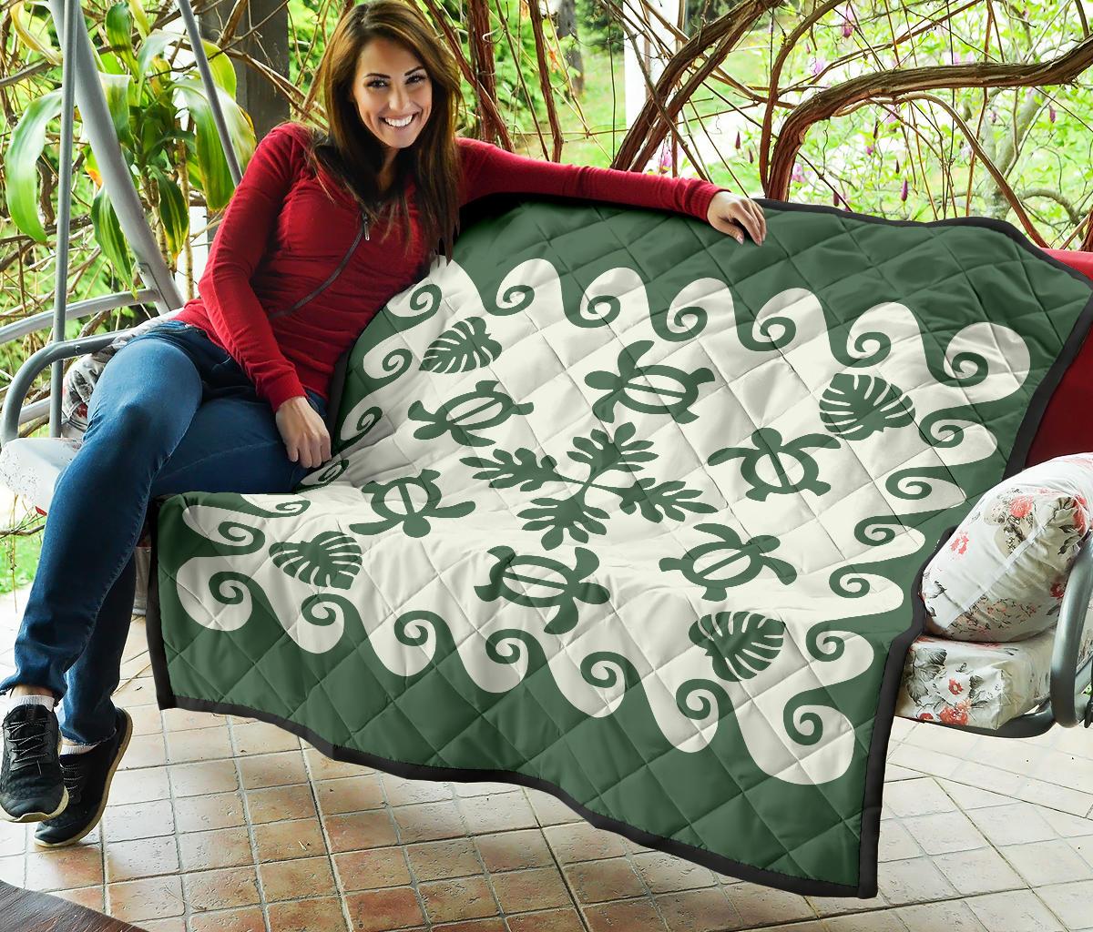 Hawaiian Premium Quilt Tropical Turtle Pattern - Green - Polynesian Pride