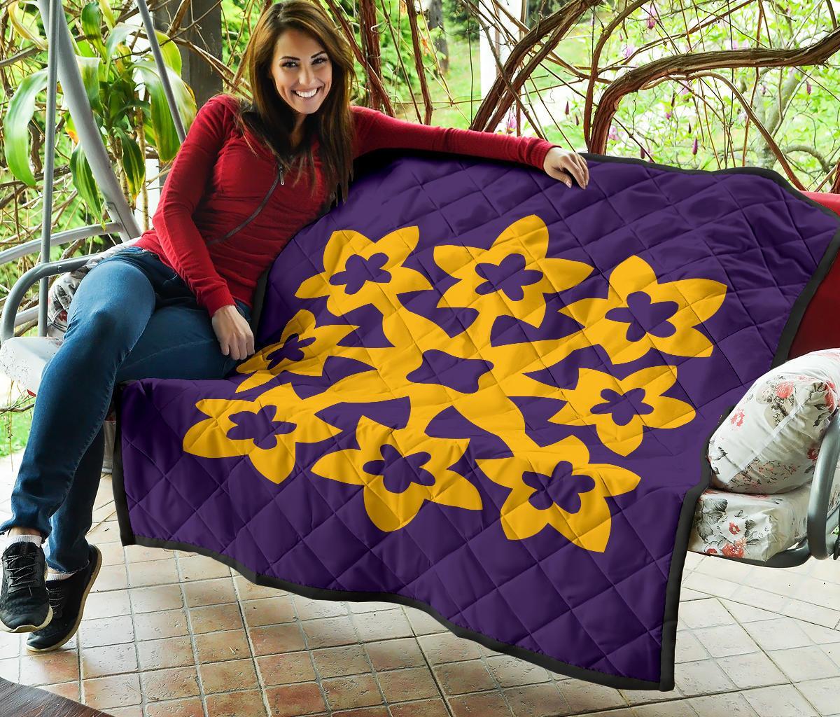 Hawaiian Premium Quilt Royal Pattern - Purple And Gold - A1 Style - Polynesian Pride