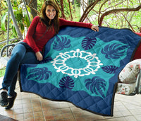 Hawaiian Turtle Coconut Pattern Premium Quilt - Indigo - Argu Style - AH - Polynesian Pride