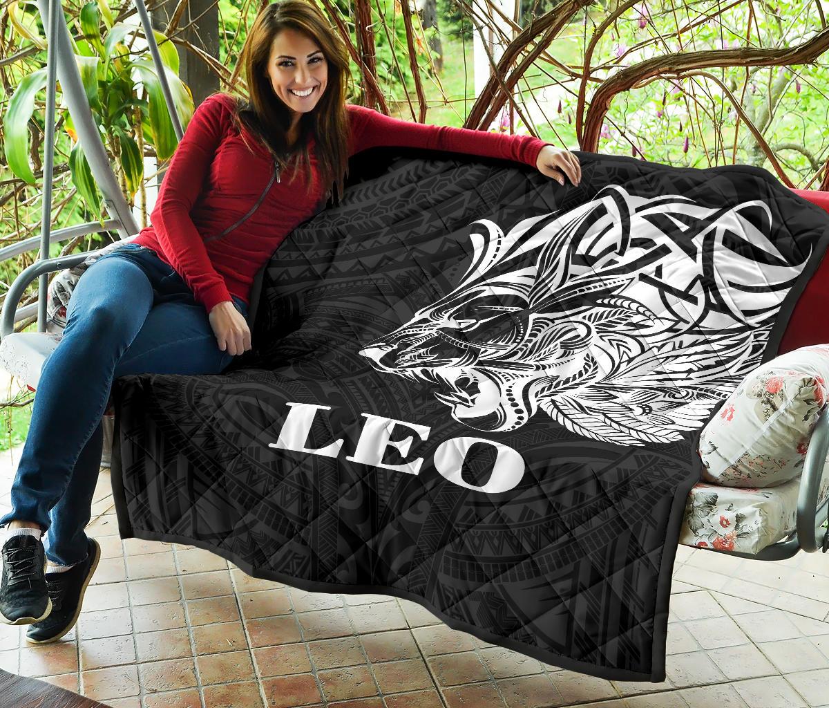 Sun In Leo Zodiac Premium Quilt Polynesian Tattoo Simple - White - Polynesian Pride