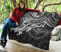 Hawaii Polynesian Premium Quilt - Kanaka Maoli & White Turtle Hibiscus - Polynesian Pride