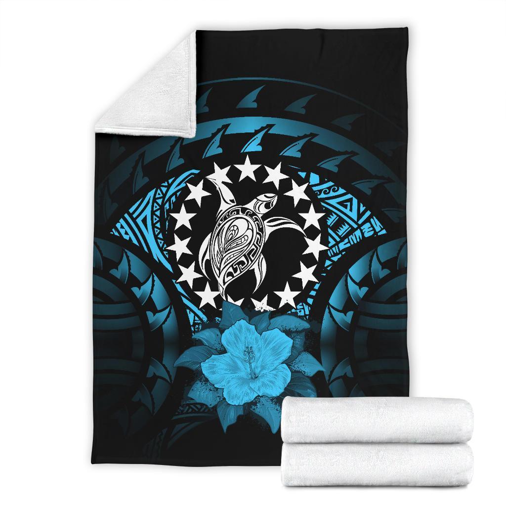 Cook Islands Premium Blanket - Turquoise Hibiscus White - Polynesian Pride