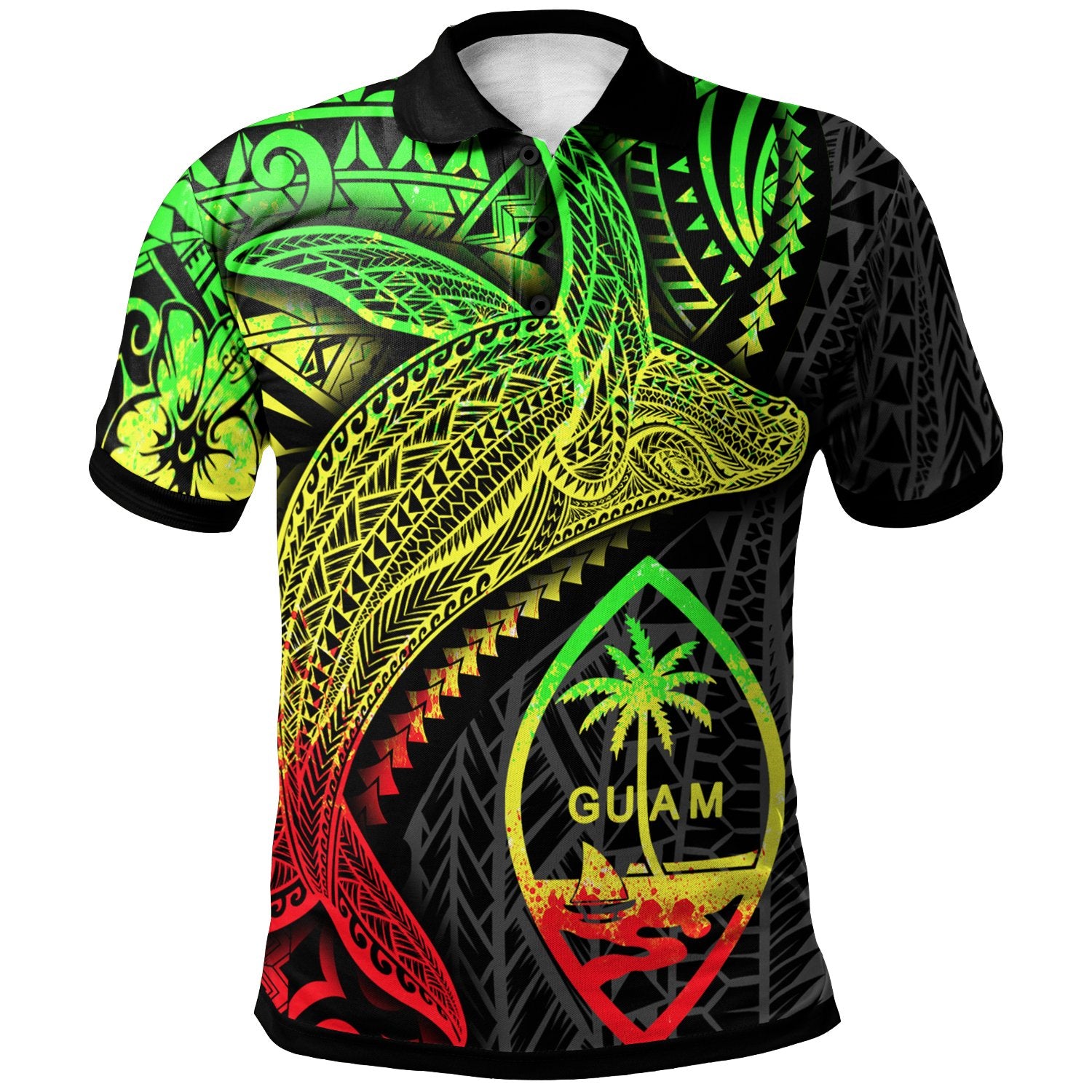 Guam Polo Shirt Humpback Whale and Coat of Arms Reggae Unisex Reggae - Polynesian Pride