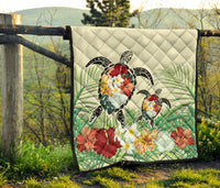 Hawaii Turtle Flowers Coconut Tree Leaf Premium Quilt - Polynesian Pride