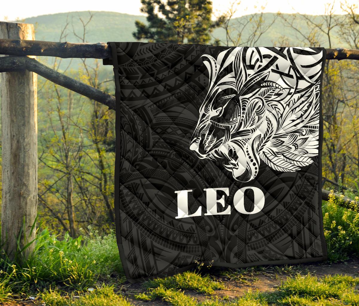 Sun In Leo Zodiac Premium Quilt Polynesian Tattoo Simple - White - Polynesian Pride