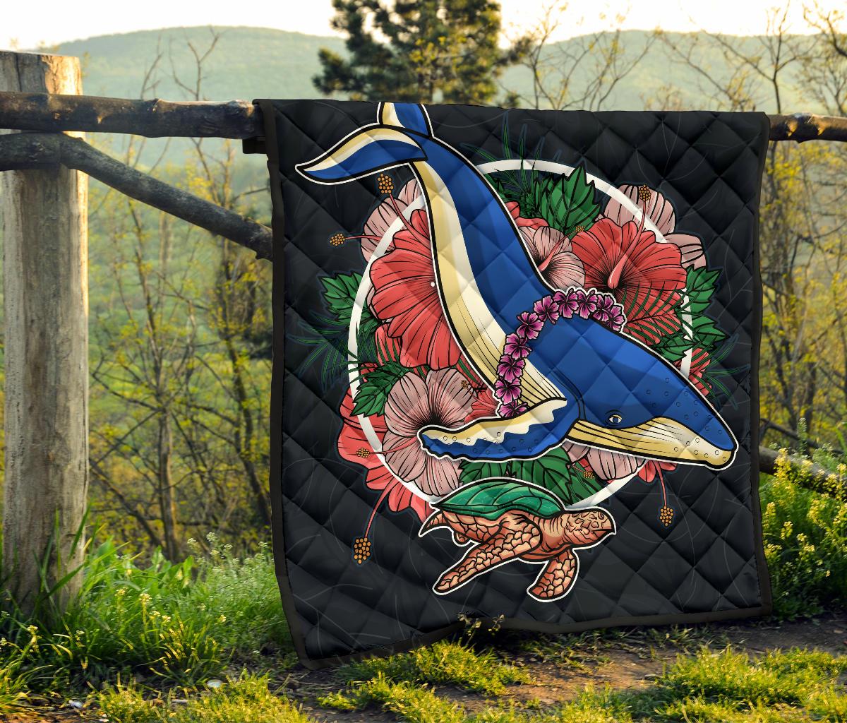 Hawaii Premium Quilt - Hibiscus Whale Turtle - Polynesian Pride