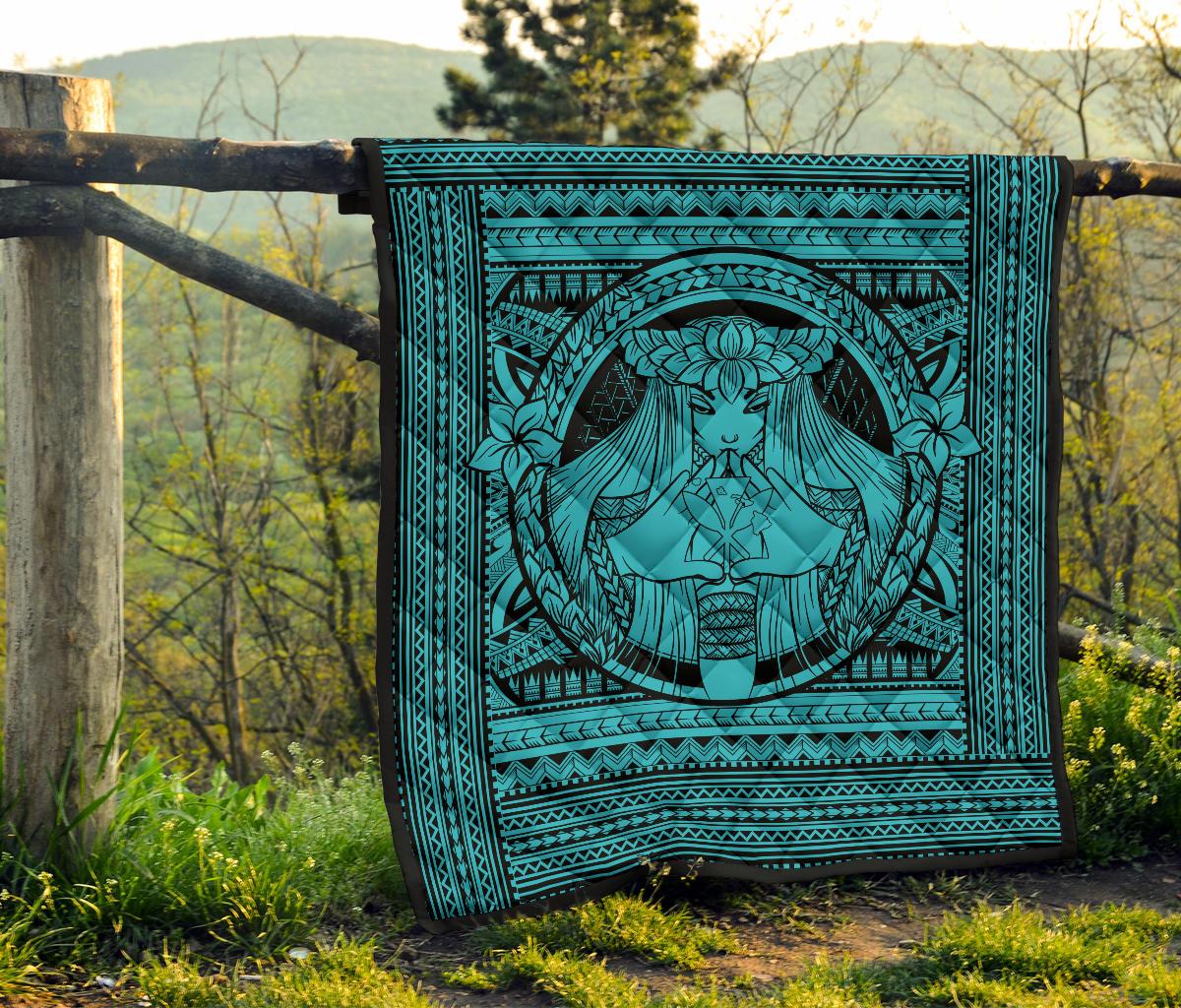 Hawaii Polynesian Pele Kanaka Premium Quilt Blue - Polynesian Pride
