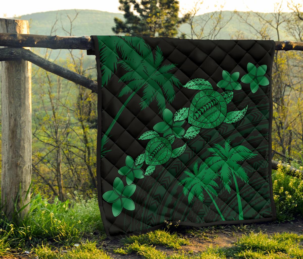 Hawaii Turtle Plumeria Coconut Tree Polynesian Premium Quilt - Green - Polynesian Pride