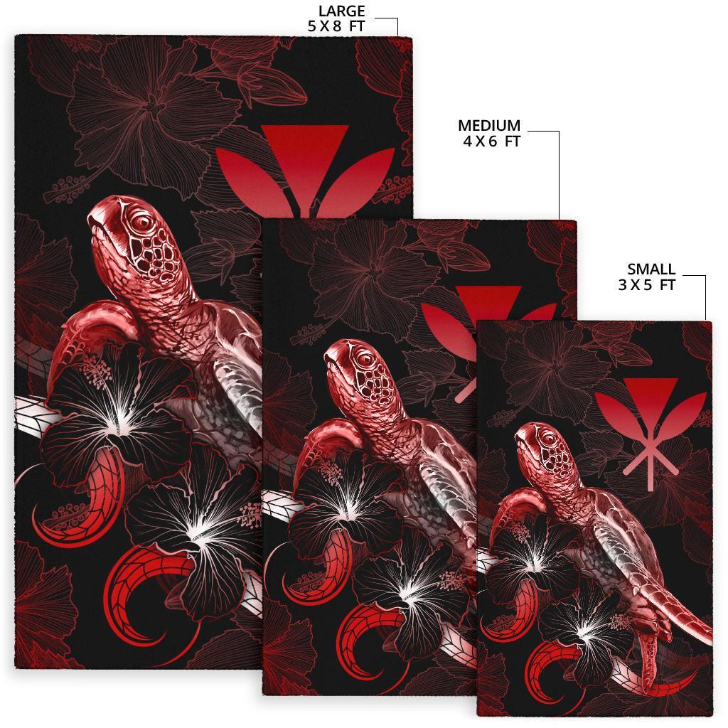 Hawaii Polynesian Area Rugs - Turtle With Blooming Hibiscus Red - Polynesian Pride