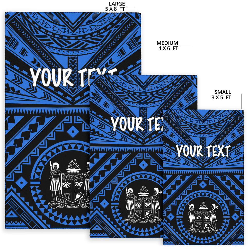 Fiji Personalised Area Rug - Fiji Seal With Polynesian Tattoo Style ( Blue) - Polynesian Pride