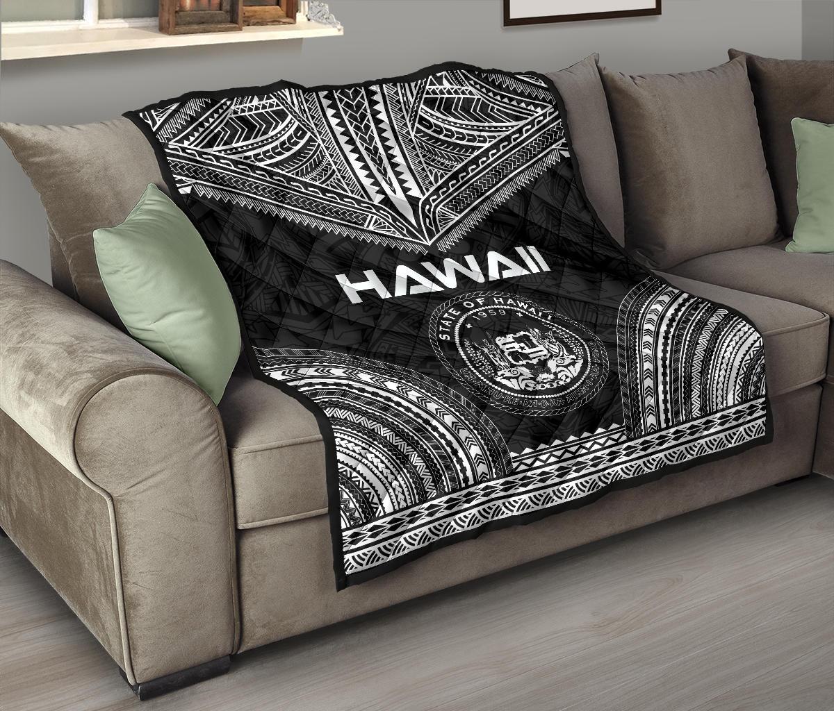 Hawaii Premium Quilt - Hawaii Seal Polynesian Chief Black Version - Polynesian Pride
