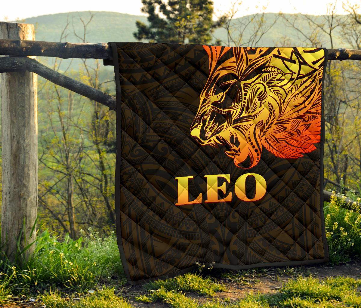 Sun In Leo Zodiac Premium Quilt Polynesian Tattoo Simple - Orange Black - Polynesian Pride