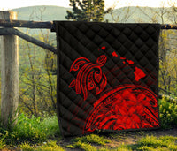 Hawaii Map Plumeria Polynesian Red Premium Quilt - Polynesian Pride
