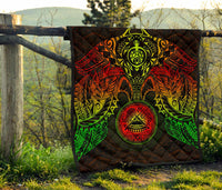 American Samoa Premium Quilt - American Samoa Seal Turtle Manta Ray Reggae Style - Polynesian Pride