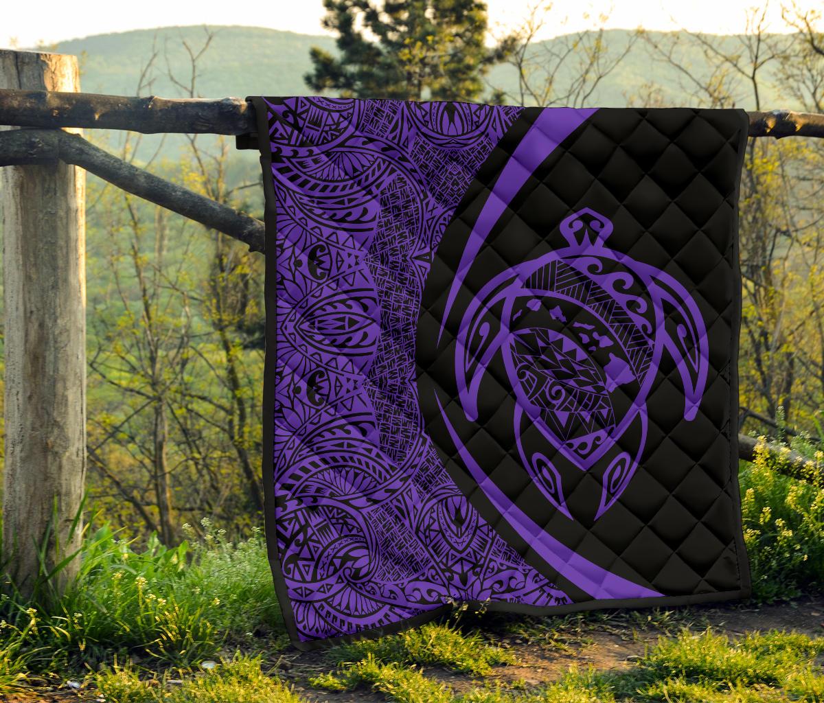 Hawaii Turtle Map Polynesian Premium Quilt - Purple - Circle Style - Polynesian Pride