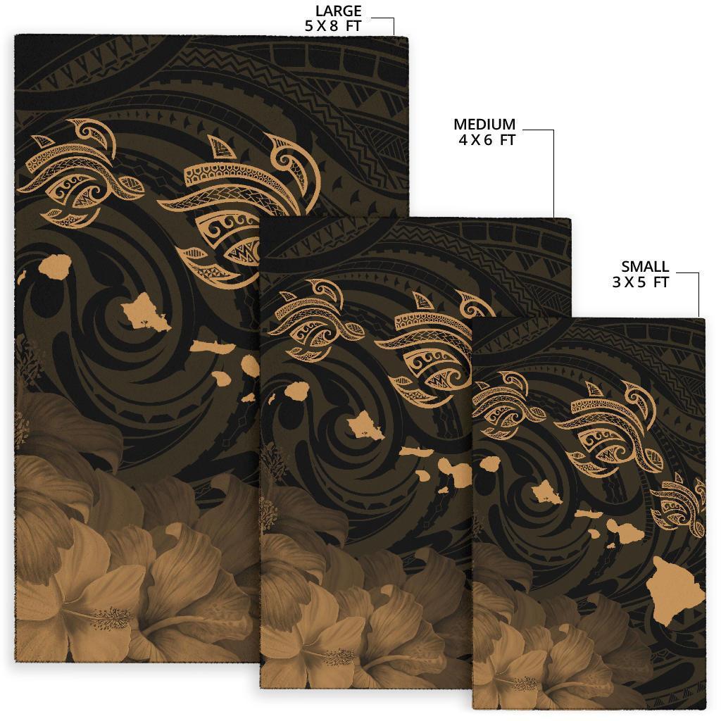 Hawaii Turtle Hibiscus Map Polynesian Area Rug AH - Polynesian Pride