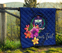 Samoa Polynesian Custom Personalised Premium Quilt - Floral With Seal Blue - Polynesian Pride