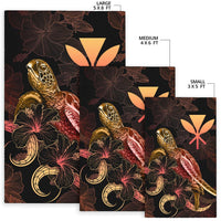 Hawaii Polynesian Area Rugs - Turtle With Blooming Hibiscus Gold - Polynesian Pride