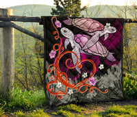 Hawaii Turtle Couple Valentine's Hibiscus Plumeria Premium Quilt - Valentine Style - AH - Polynesian Pride