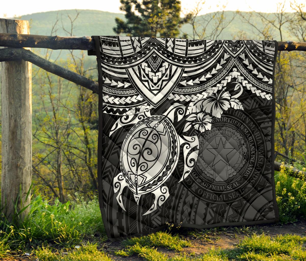Northern Mariana Islands Polynesian Premium Quilt - Northern Mariana Islands Seal & White Turtle Hibiscus - Polynesian Pride