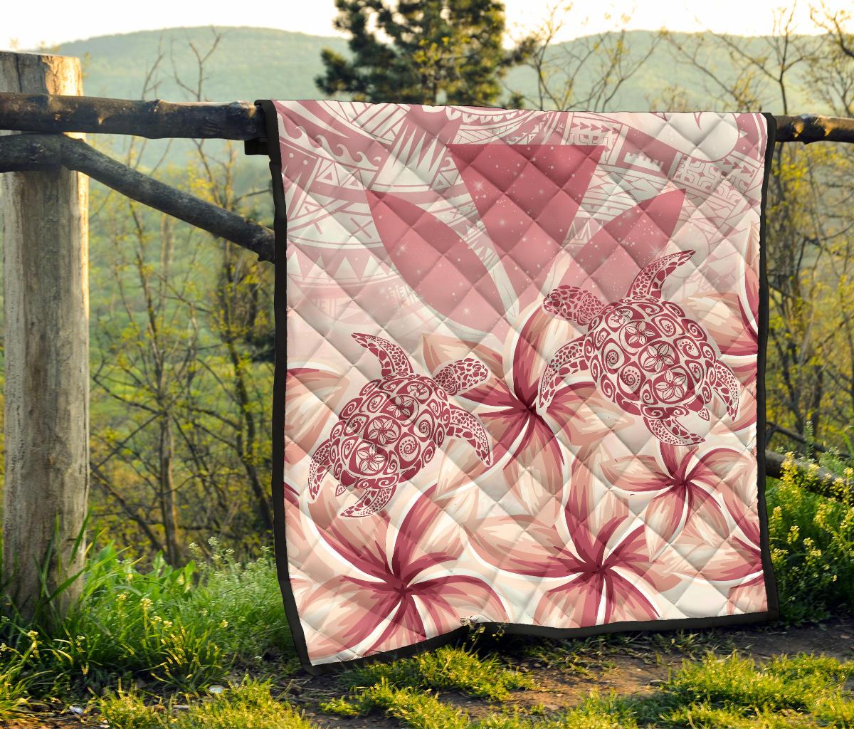 Hawaii Turtle Kanaka Plumeria Polynesian Pink Premium Quilt - Polynesian Pride