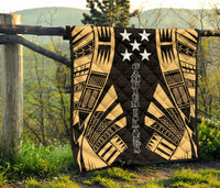Gambier Islands Premium Quilt - Gambier Islands Flag Polynesian Gold Tattoo - Polynesian Pride