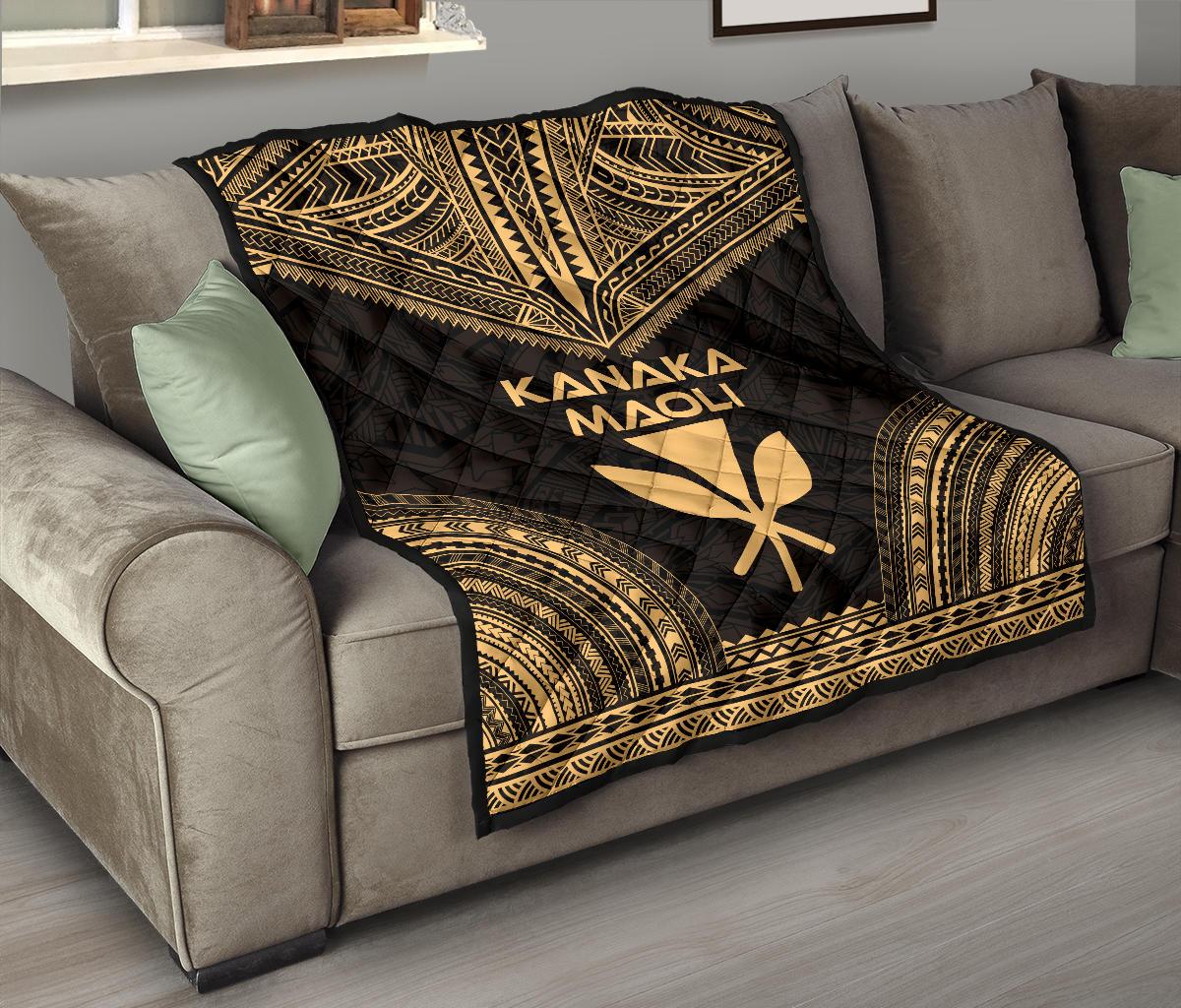 Hawaii Premium Quilt - Kanaka Maoli Polynesian Chief Gold Version - Polynesian Pride