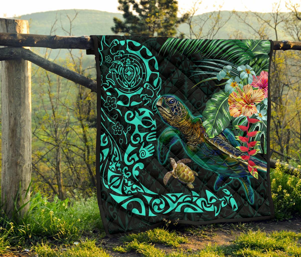 Tiki Polynesian Premium Quilt Turtle Hibiscus - Polynesian Pride