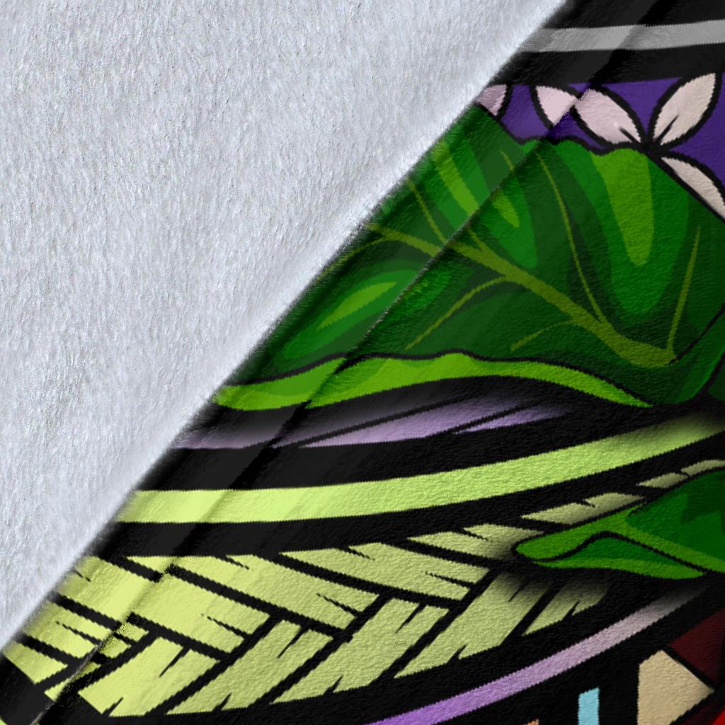 Kanaka Maoli (Hawaiian) Premium Blanket - Polynesian Turtle Colorful And Hibiscus - Polynesian Pride