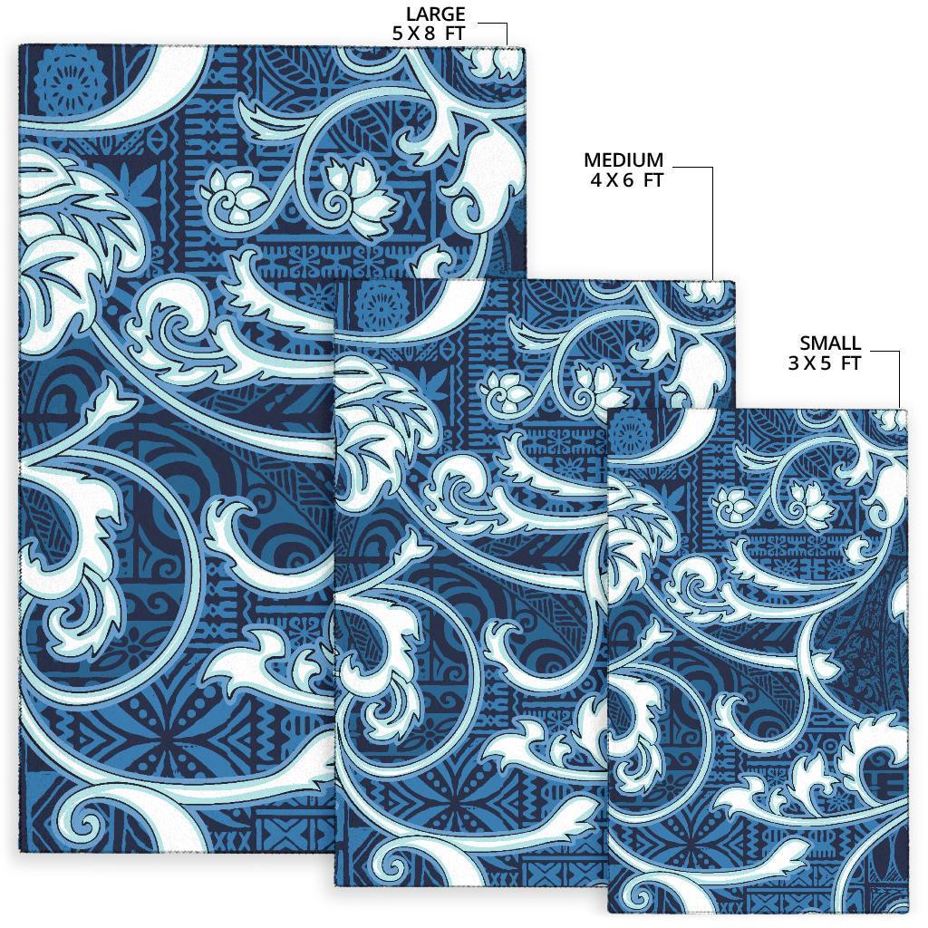 Polynesian Area Rug - Flourish Style With Tribal Fabric Blue Color - Polynesian Pride