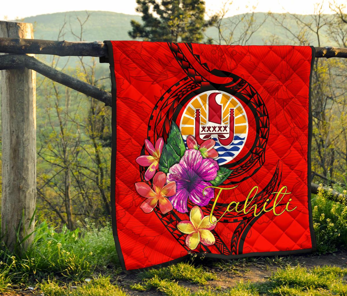 Tahiti Polynesian Premium Quilt - Floral With Seal Red - Polynesian Pride
