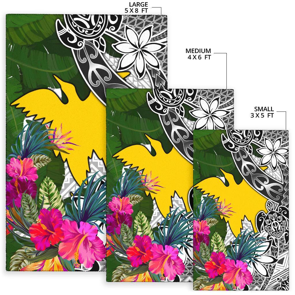 Papua New Guinea Area Rug White - Turtle Plumeria Banana Leaf - Polynesian Pride
