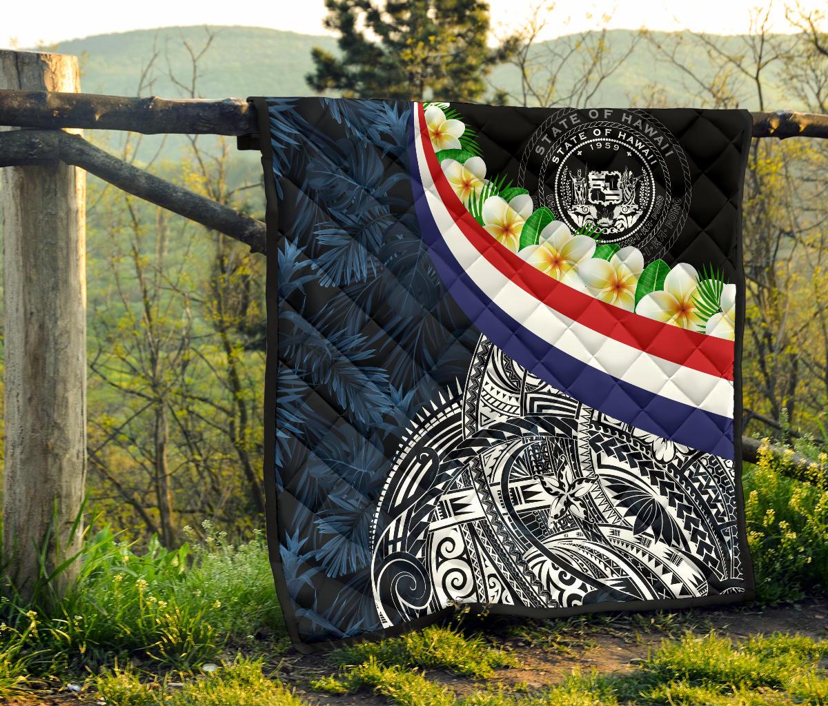 Polynesian Hawaii Premium Quilt - Hawaii Seal With Plumeria Style - Polynesian Pride