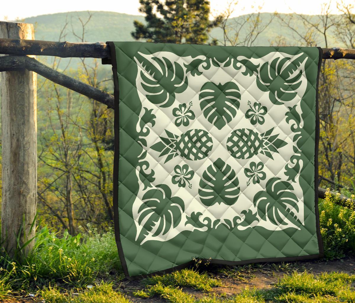 Hawaiian Kalo Coconut Pattern Premium Quilt - Green - Argu Style - AH - Polynesian Pride