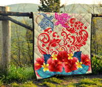 Hawaii Turtle Couple Hibiscus Valentine Pattern Premium Quilt - Romance Style - AH - Polynesian Pride