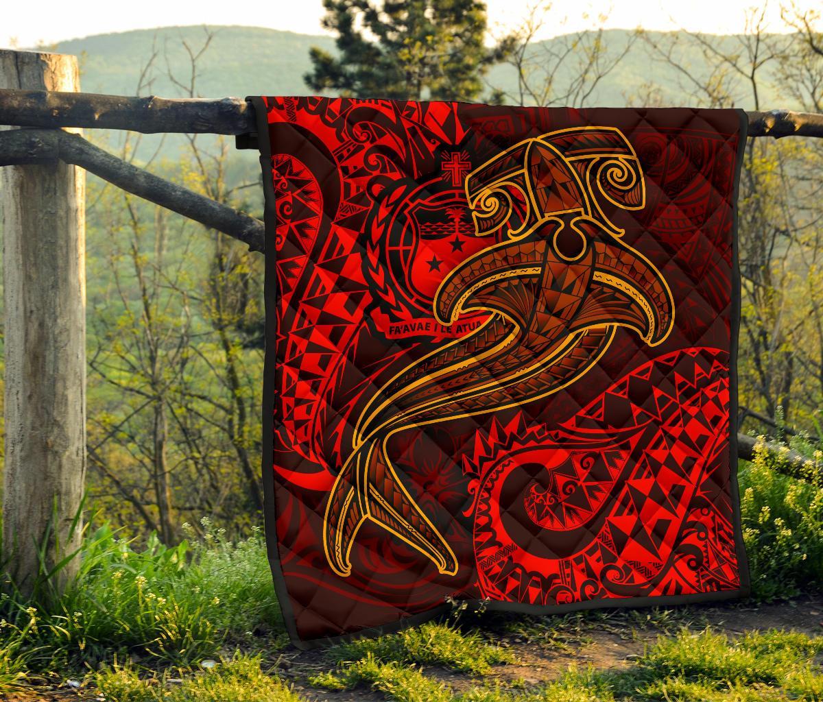 Samoa Premium Quilt - Red Shark Polynesian Tattoo - Polynesian Pride