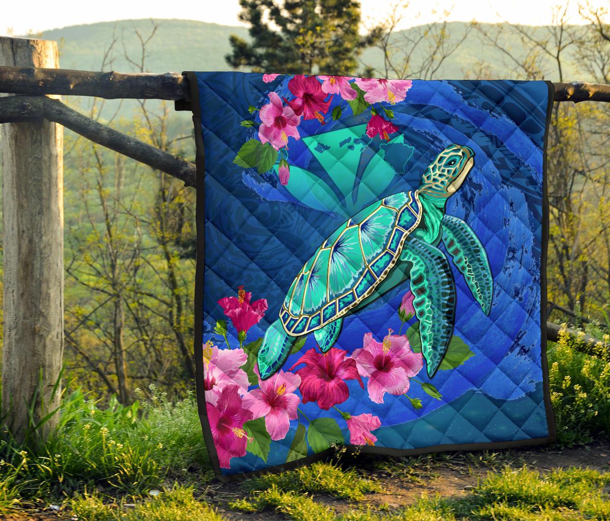 Hawaii Honu Aumakua Sea Hibiscus Premium Quilt - Nin Style - Polynesian Pride