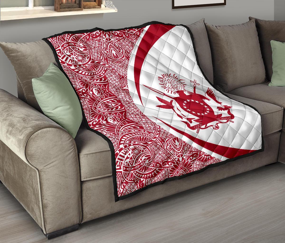 Cook Islands Coat Of Arms Polynesian Premium Quilt - Circle Style - 07 - Polynesian Pride